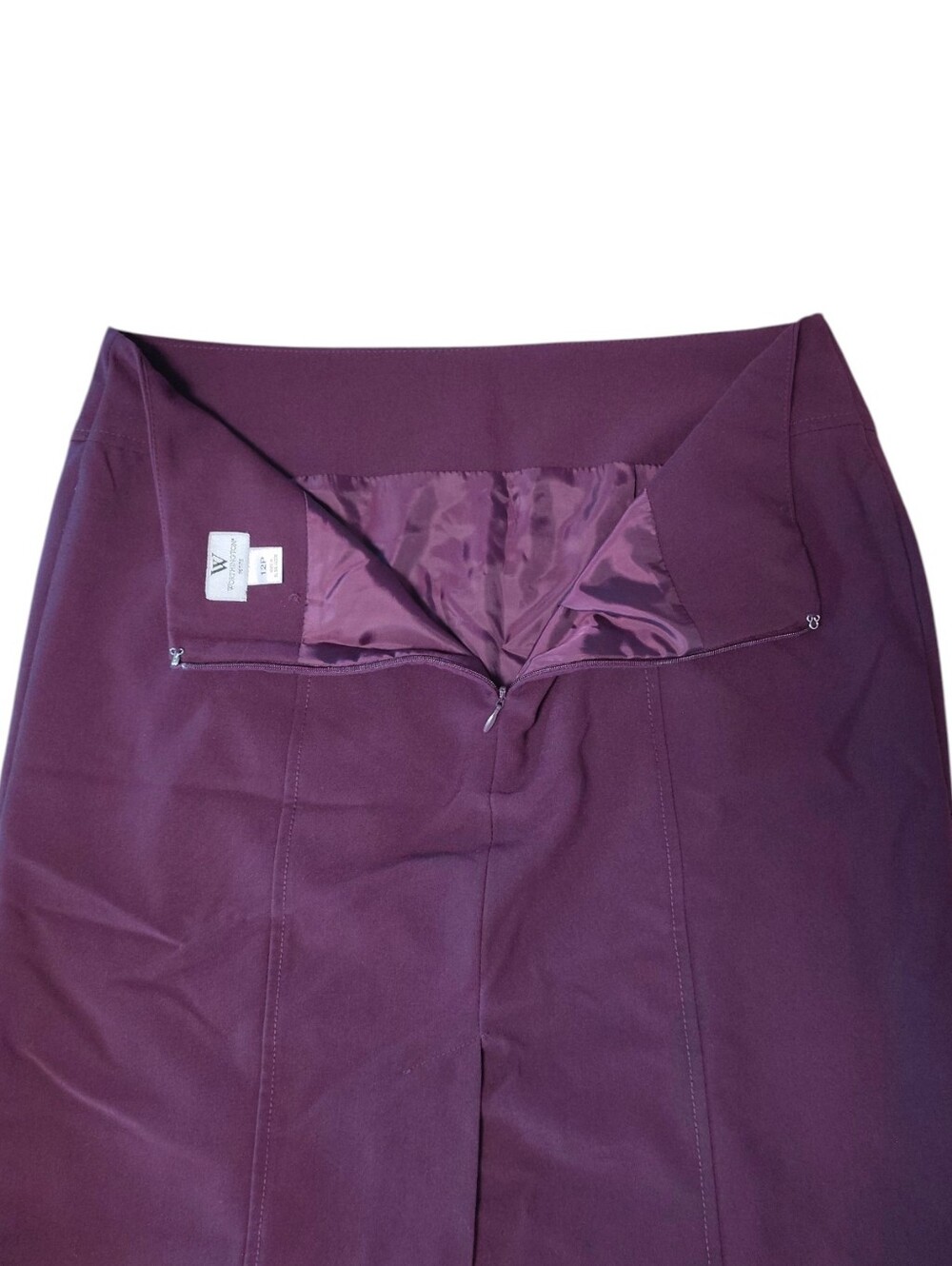 Worthington Dark Purple Straight Mini Skirt Lined SZ 12 Petite Officewear - Picture 7 of 8